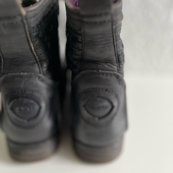 BUNKER Eur 38 Womens 7 Black Lace Up Leather Boots Purple Lining Grunge 90s Funk - Picture 10 of 12